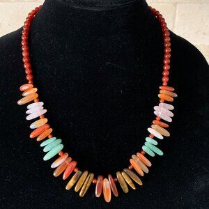 Jay King Sterling Jadeite Tiger's Eye Carnelian Gemstone Necklace VTG